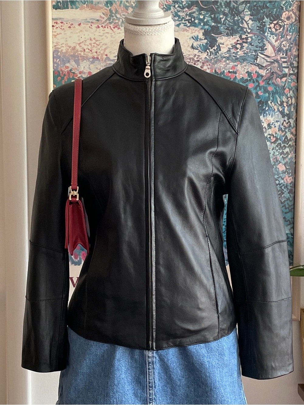 Wilsons Leather Moto Leather Jacket Womens Small Black Genuine Zip Up Biker Y2K
